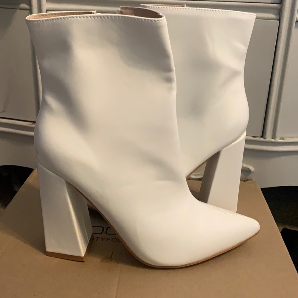 White Leather Pointed Toe Booties